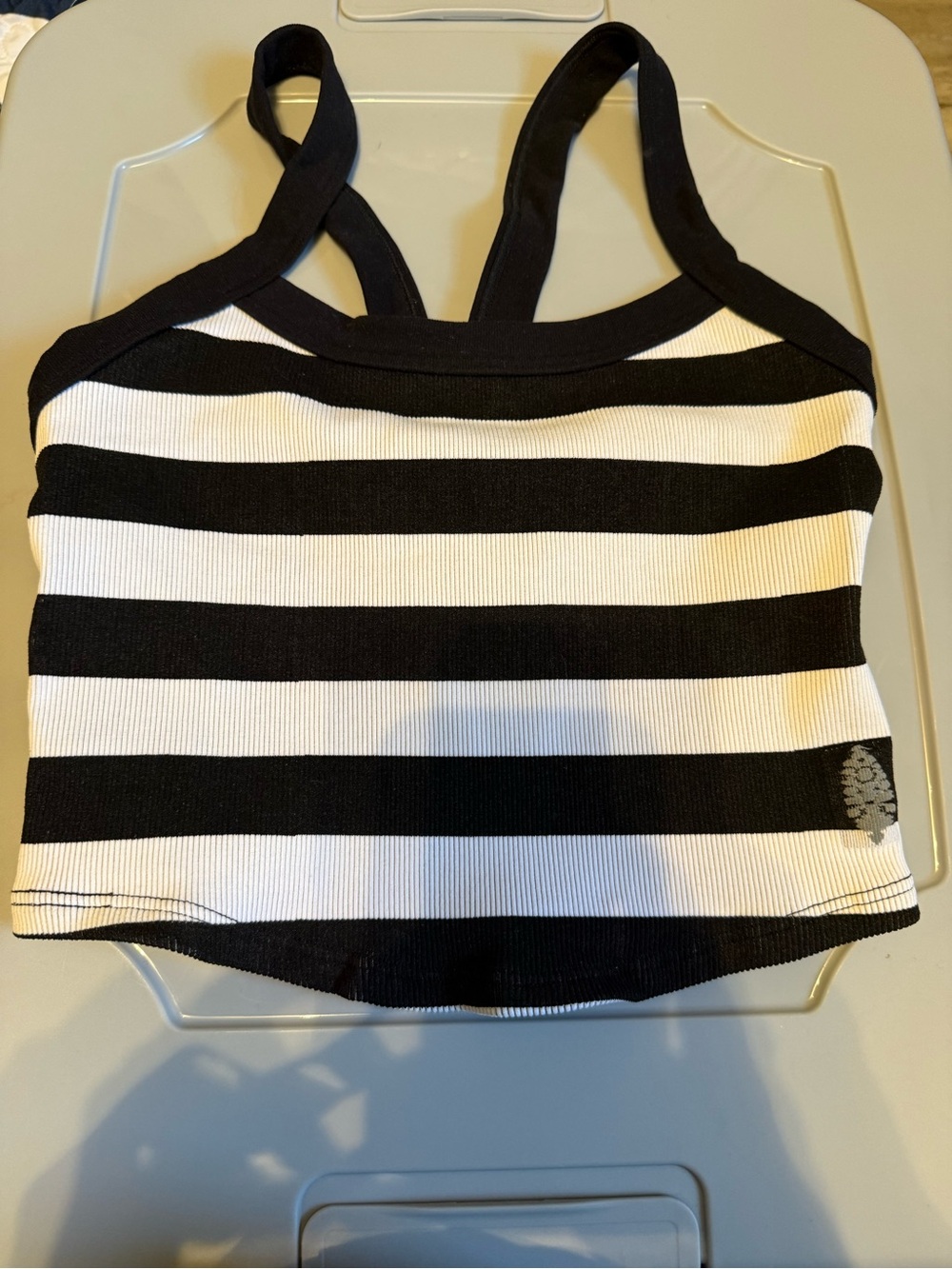 Free People Black and White Striped Ribbed Tank